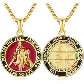 Knights Templar Necklace 925 Sterling Silver Templars Armor Of God Pendant,Religious Templar Knight Medal Jewelry for Men with 22 in Chain