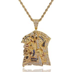 ICEDIAMOND 18K Gold Plated King Assassin Playing Card Pendant Necklace, Iced Out Colored CZ Diamond Hip Hop Jewelry for Men