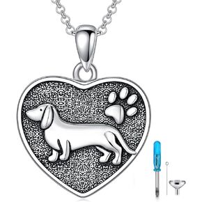 PROESS Dachshund Urn Necklace for Ashes 925 Sterling Silver Weiner Dog Cremation Necklace Dog Ashes Keepsake Jewelry Gifts for Women Men