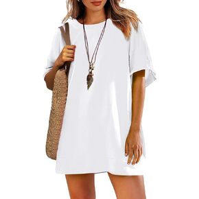 Womens Oversized T Shirt Dress Short Sleeve Crewneck Tunic Tops Basic Summer Casual Mini Short Dresses with Pockets