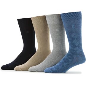 Perry Ellis Portfolio Bamboo Men's Socks, Soft and Breathable Stretch Fabric, Moisture-wicking, 4-pack, New Dark Ast, One Size