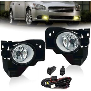 Fog Lights Compatible with 2009 2010 2011 2012 2013 2014 Nissan Maxima with H11 12V 55W bulbs Switch and Wiring Kit (Clear Lens)