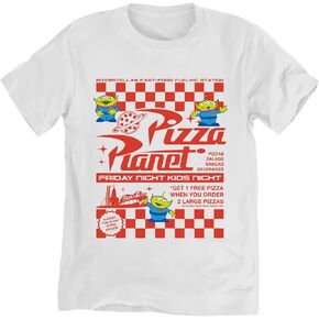 Pizza Planet Shirt Funny Green Aliens for Boys Short Sleeve Unisex Rocket Ship T-shirt Adult White