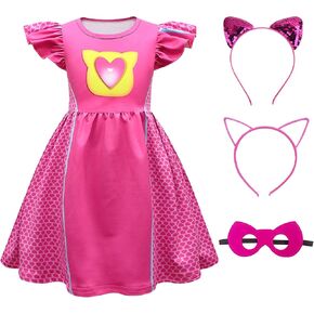 Superhero Dress Princess Costume, Cat Ears Headbands and Mask, For 4-8Y For Birthday Halloween Christmas