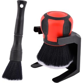 2 Pack Detail Brush, Car Ultra Soft Bristles Detailing Brushes, Interior Dusting Brush with Storage Rack, Covers Large Area Inside or Outside Vehicles, for Most Cars(Red)