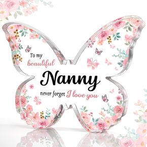 Nanny Gifts, Best Nanny Gift Ideas - 5x3.8x0.5 Inch Butterfly-Shaped Acrylic Plaque Keepsake - Mothers Day Gift, Thanksgiving Day Gift, Birthday Christmas Gift for Nanny