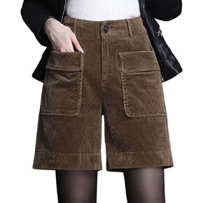 chouyatou Women's Cute Wide Leg Corduroy Shorts High Elastic Waisted Corduroy Short Pants with Pockets