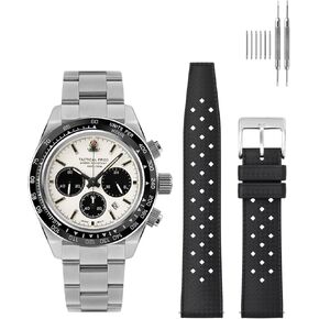 TACTICAL FROG Chronograph VS75A Automatic Dive Watch for Men, with Rubber Watch Strap 20mm, Black