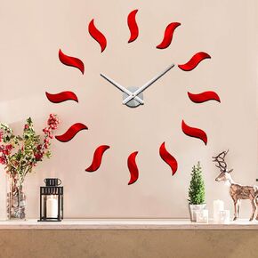 Modern Frameless DIY Wall Clock Large Red 3D Wall Watch Mirror Numbers for Home Office Decorations