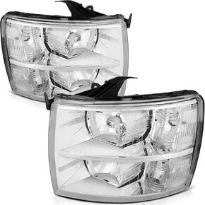 Headlight Assembly for Chevrolet Silverado 1500 2007-2013 for Chevrolet Silverado 2500 2007-2014 Chrome Housing Amber Reflector Clear Lens Driver and Passenger Side Headlamp