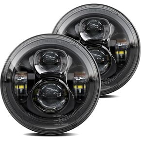 7-Inches LED Headlights Round H6024 Compatible with Jeep Wrangler JK TJ LJ CJ Miata Ford Chevy GMC High/Low Sealed Beam 160W 7200 Lumens Headlamp Replacement DOT Approved Black Non-halo