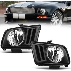 Headlight Assembly Fit for 2005-2009 Ford Mustang 2005 2006 2007 2008 2009 05 06 07 08 09 Ford Mustang Headlamp (Black Housing Clear Reflector)