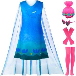 LZH Poppy Costume Dress For Girls Kids Cospaly Poppy Princess Halloween Dress Up With Wigs Glasses Gloves Socks