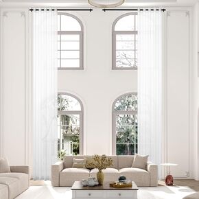 Extra Long Sheer Curtains, 20ft Length Grommet High Ceiling Drapes, Two Story Voile Curtains for Living Room and Loft(1 Panel, White, 52"x240")