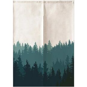 MYRU Japanese Curtain Noren Japanese Curtain Entrance Feng Shui Door Curtain (Green Forest,33.5 Inches x 59 Inches)