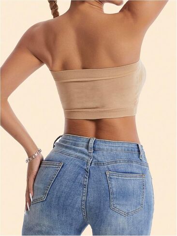 Women's Strapless Seamless Bandeau Bra Wireless Ruched Removable Padded Bralette Tube Tops in Saudi Arabia
