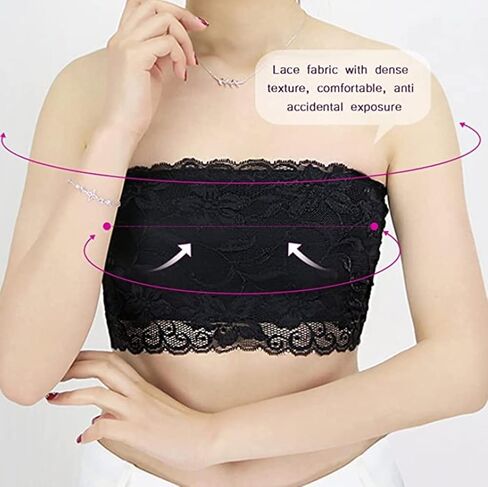 Women's Lace Bandeau Strapless Seamless Stretchy Bandeau (White & Black), One Size, Set of 2 in Saudi Arabia