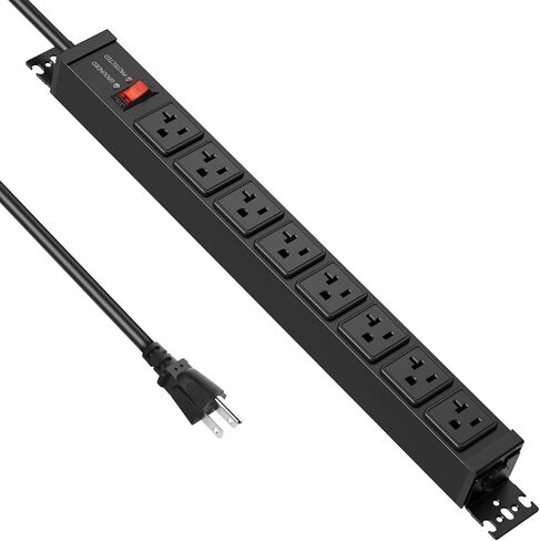 JUNNUJ 20 Amp Power Strip Heavy Duty 2 Pack, 4800J Surge Protector Metal Power Bar Multi Angle Mount, 20A Garage 8 Outlet Shop 6-20R T-Slot, 5-15P Adapter 12 Gauge Extension Cord 6ft for Appliance in Saudi Arabia