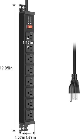 JUNNUJ 20 Amp Power Strip Heavy Duty 2 Pack, 4800J Surge Protector Metal Power Bar Multi Angle Mount, 20A Garage 8 Outlet Shop 6-20R T-Slot, 5-15P Adapter 12 Gauge Extension Cord 6ft for Appliance in Saudi Arabia
