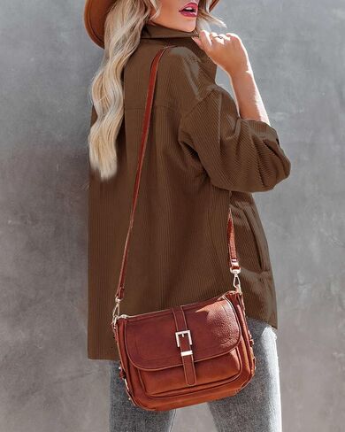 Beaully Women's Corduroy Button Down Shirts Casual Long Sleeve Oversized Jacket Shacket Coat with Pockets in Saudi Arabia