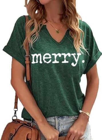 Christmas Shirts for Women V Neck Vintage Merry Graphic Trendy Shirts Holiday Tee Festival Tops Blouse Gifts in Saudi Arabia