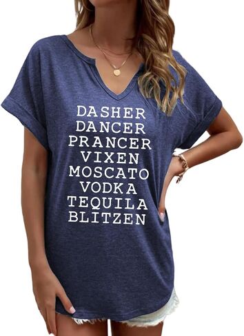Christmas Shirts for Women V Neck Vintage Merry Graphic Trendy Shirts Holiday Tee Festival Tops Blouse Gifts in Saudi Arabia