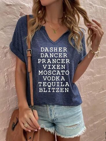 Christmas Shirts for Women V Neck Vintage Merry Graphic Trendy Shirts Holiday Tee Festival Tops Blouse Gifts in Saudi Arabia