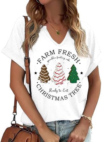 Christmas Shirts for Women V Neck Vintage Merry Graphic Trendy Shirts Holiday Tee Festival Tops Blouse Gifts in Saudi Arabia