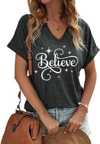 Christmas Shirts for Women V Neck Vintage Merry Graphic Trendy Shirts Holiday Tee Festival Tops Blouse Gifts in Saudi Arabia