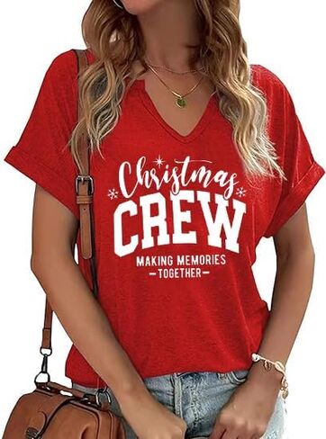 Christmas Shirts for Women V Neck Vintage Merry Graphic Trendy Shirts Holiday Tee Festival Tops Blouse Gifts in Saudi Arabia