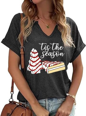 Christmas Shirts for Women V Neck Vintage Merry Graphic Trendy Shirts Holiday Tee Festival Tops Blouse Gifts in Saudi Arabia