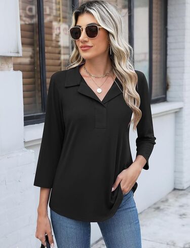 LUYAA Womens Polo Shirts 3/4 Length Sleeve Tops Collar V Neck Business Casual Blouses in Saudi Arabia
