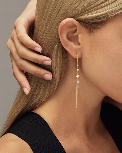 MBW Gold Threader Earrings for Women, 14K Dangle Long Chain Drop Earrings Dangling, Dainty Elegant Dangly Ear Chain with Tassel and Cubic Zirconia for Wedding Hoco Trendy Jewelry Accessories Gifts in Saudi Arabia