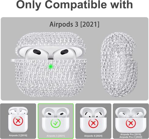 Compatible with AirPods 3rd Generation Case Bling Crystal Glitter Rhinestone Cute Case for AirPods 3 with Shining Diamond Keychain Wristlet in Saudi Arabia