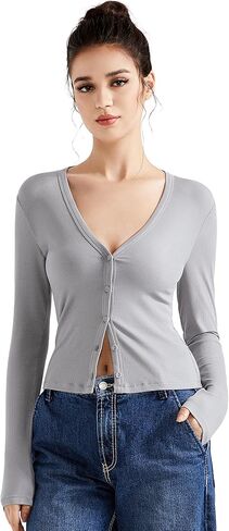 سترة SUUKSESS النسائية خفيفة الوزن مضلعة ورقبة على شكل حرف V وأزرار لأعلى وأكمام طويلة in Kuwait