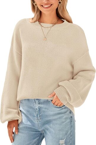 PRETTYGARDEN Women's 2024 Winter Chunky Knit Sweater Casual Long Lantern Sleeve Crewneck Pullover Jumper Tops in Saudi Arabia