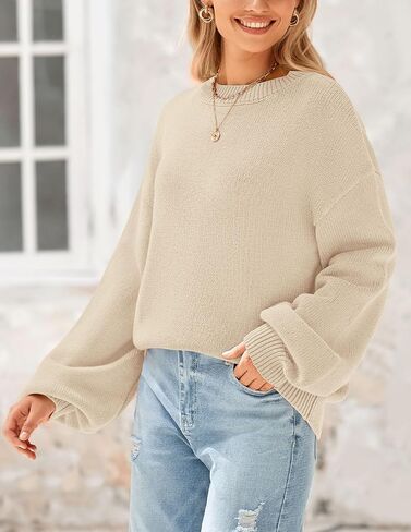PRETTYGARDEN Women's 2024 Winter Chunky Knit Sweater Casual Long Lantern Sleeve Crewneck Pullover Jumper Tops in Saudi Arabia