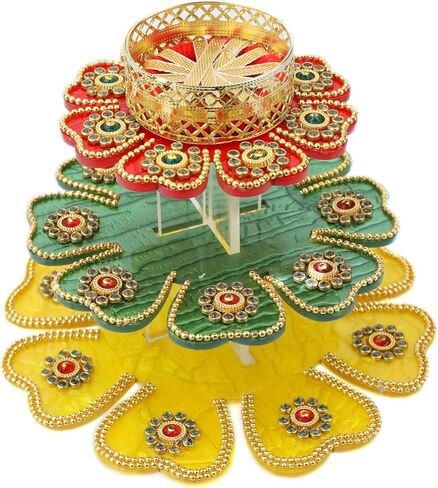 مصمم الأرضية الحمراء رانجولي مع حامل شموع ضوء الشاي حامل ديكور Tealight T ضوء لتزيين أرضية المهرجان وإكسسوارات الإضاءة ديكور ديوالي (بدون شمع) in Saudi Arabia