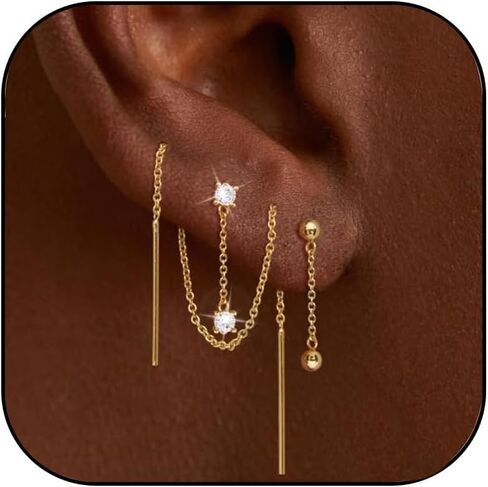 3 Pcs Gold Earrings for Women Danity Small CZ Hoop Earrings Tiny Lightweight Huggie Cuff Earrings Trendy Gold Chunky Earrings Jewelry for Women in Saudi Arabia