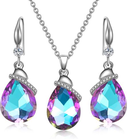 مجموعات مجوهرات كريستال للنساء، قلادة وقلادة بيضاوية على شكل دمعة مطلية بالفضة/الذهب وأقراط من حجر الراين مجموعات متدلية لعيد الميلاد والذكرى السنوية وهدايا عيد الأم للنساء in Kuwait