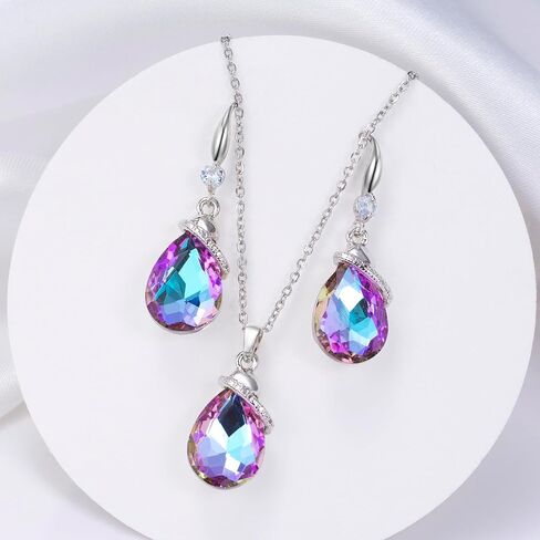 مجموعات مجوهرات كريستال للنساء، قلادة وقلادة بيضاوية على شكل دمعة مطلية بالفضة/الذهب وأقراط من حجر الراين مجموعات متدلية لعيد الميلاد والذكرى السنوية وهدايا عيد الأم للنساء in Kuwait