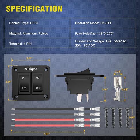 Nilight ON-Off Switch Panel 4 PIN DPST Toggle Switch Panel 12V 20A Black Anodized Aluminium Switch Shell Bracket with Screws Ternimals Jumper Wires Set for Cars Trailers Boats RV Camper in Saudi Arabia