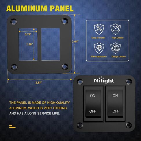 Nilight ON-Off Switch Panel 4 PIN DPST Toggle Switch Panel 12V 20A Black Anodized Aluminium Switch Shell Bracket with Screws Ternimals Jumper Wires Set for Cars Trailers Boats RV Camper in Saudi Arabia