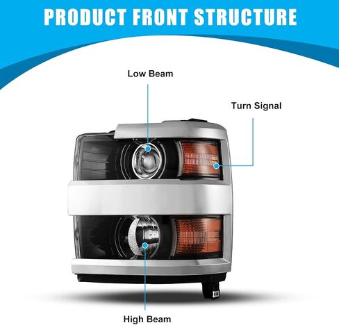 CPW Headlights Assembly Fit For 2015 2016 2017 2018 2019 Chevy Silverado 2500 HD 3500 HD, Driver & Passenger Head Lamps Replacement, 1 Pair Front Lights with Halogen Bulbs (Chrome Housing Clear Lens) in Kuwait