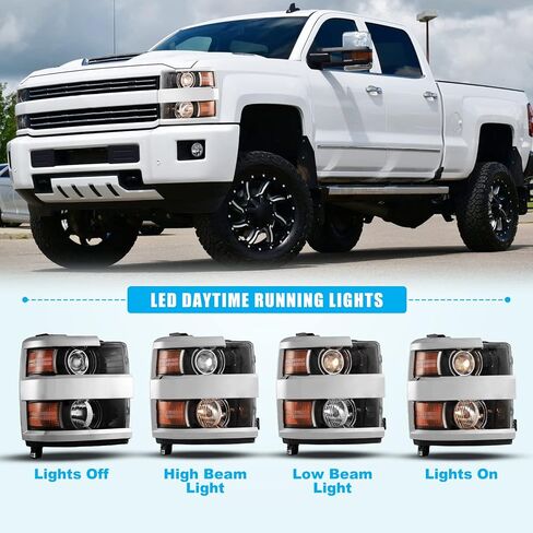 CPW Headlights Assembly Fit For 2015 2016 2017 2018 2019 Chevy Silverado 2500 HD 3500 HD, Driver & Passenger Head Lamps Replacement, 1 Pair Front Lights with Halogen Bulbs (Chrome Housing Clear Lens) in Kuwait