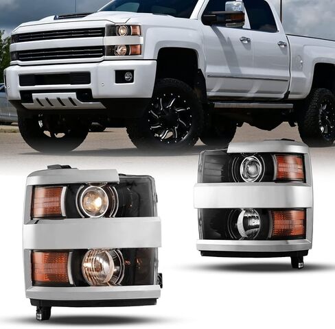 CPW Headlights Assembly Fit For 2015 2016 2017 2018 2019 Chevy Silverado 2500 HD 3500 HD, Driver & Passenger Head Lamps Replacement, 1 Pair Front Lights with Halogen Bulbs (Chrome Housing Clear Lens) in Kuwait