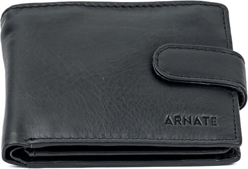 Men's Genuine Leather Tab Wallet RFID Blocking Front Tab Press Snap Closure Secret Compartment for Cards (Black), BLACK, L 11.5 cm x H 9 cm x W 2 cm, RFID Safe Bi-Fold Genuine Leather Wallet in Saudi Arabia
