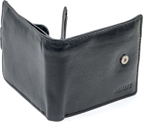 Men's Genuine Leather Tab Wallet RFID Blocking Front Tab Press Snap Closure Secret Compartment for Cards (Black), BLACK, L 11.5 cm x H 9 cm x W 2 cm, RFID Safe Bi-Fold Genuine Leather Wallet in Saudi Arabia