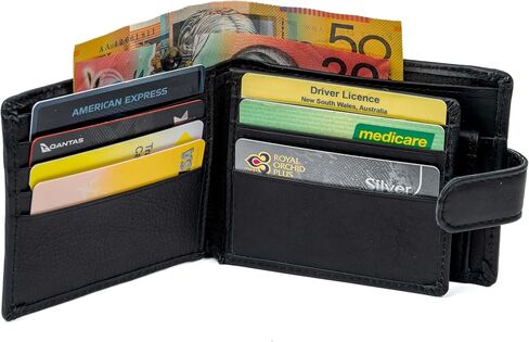Men's Genuine Leather Tab Wallet RFID Blocking Front Tab Press Snap Closure Secret Compartment for Cards (Black), BLACK, L 11.5 cm x H 9 cm x W 2 cm, RFID Safe Bi-Fold Genuine Leather Wallet in Saudi Arabia