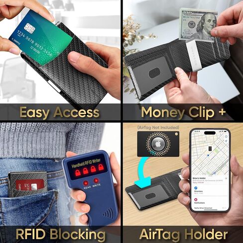 محفظة Airtag للرجال (جلد من ألياف الكربون) محفظة Apple مع حامل Airtag، محفظة للرجال، مانع RFID، محفظة رفيعة، محفظة رجالي، بطاقة Apple Air غير متضمنة in Saudi Arabia